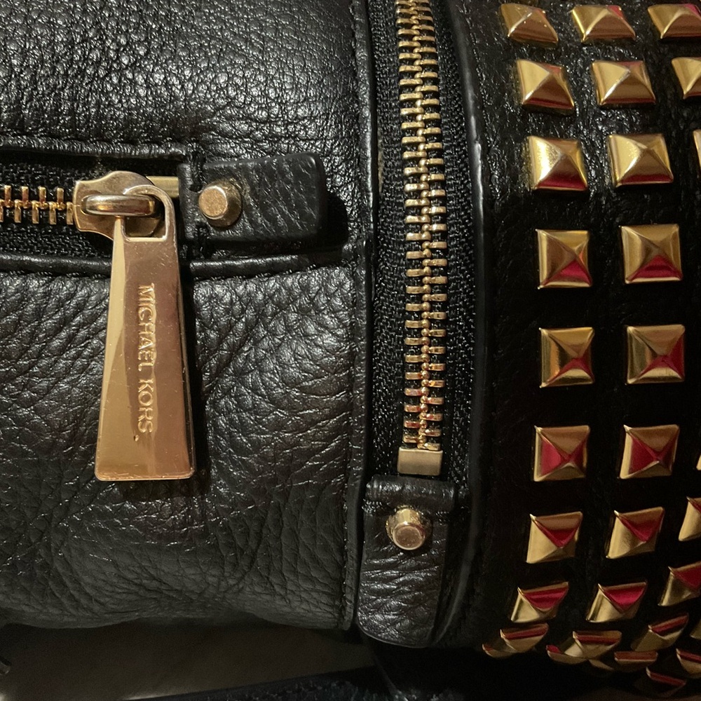 Michael Kors Black leather with metallic Gold studs rivet Backpack chic rockstar - Picture 10 of 16